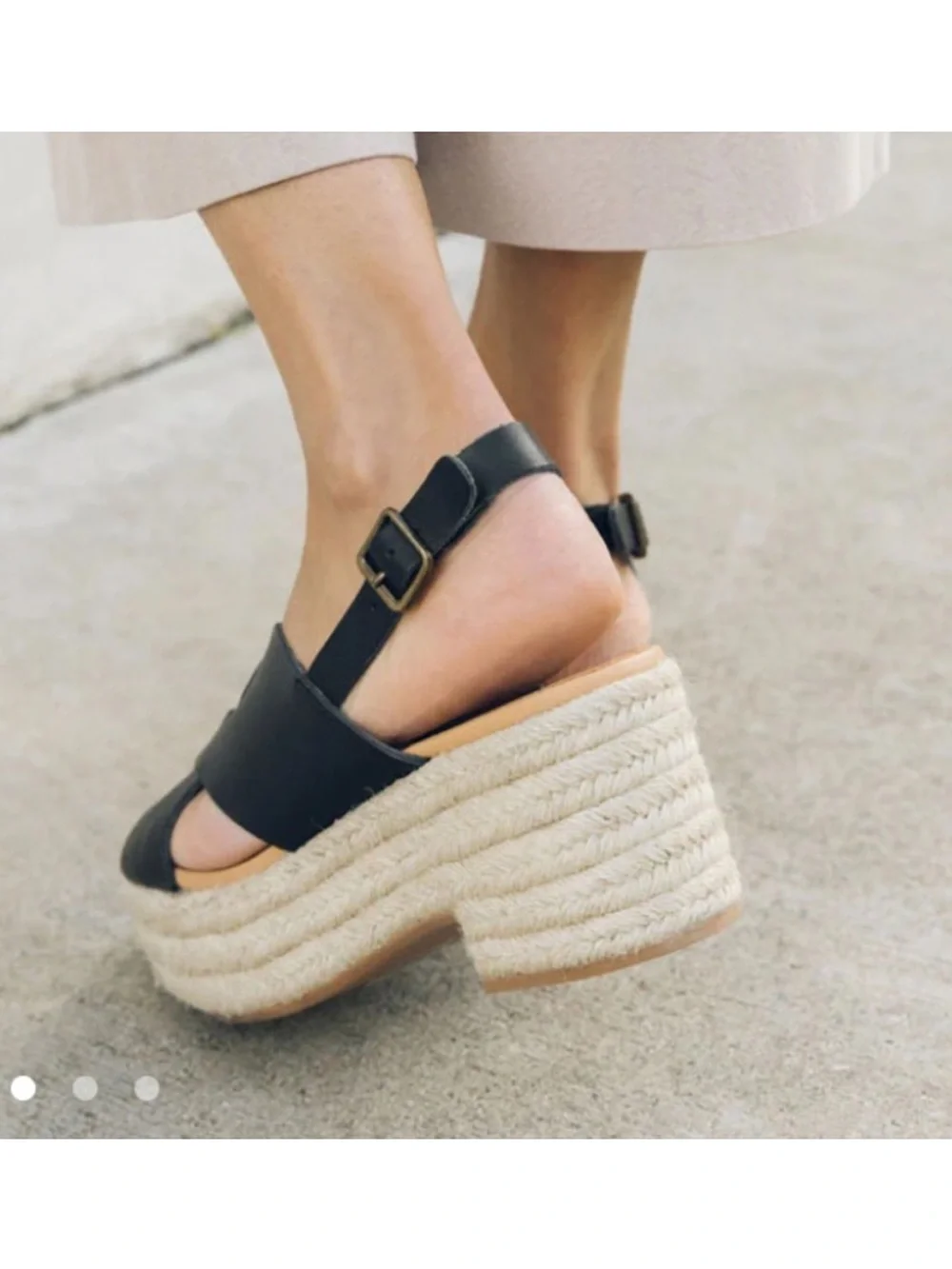 Soludos Amalfi Black Leather Espadrille Platforms